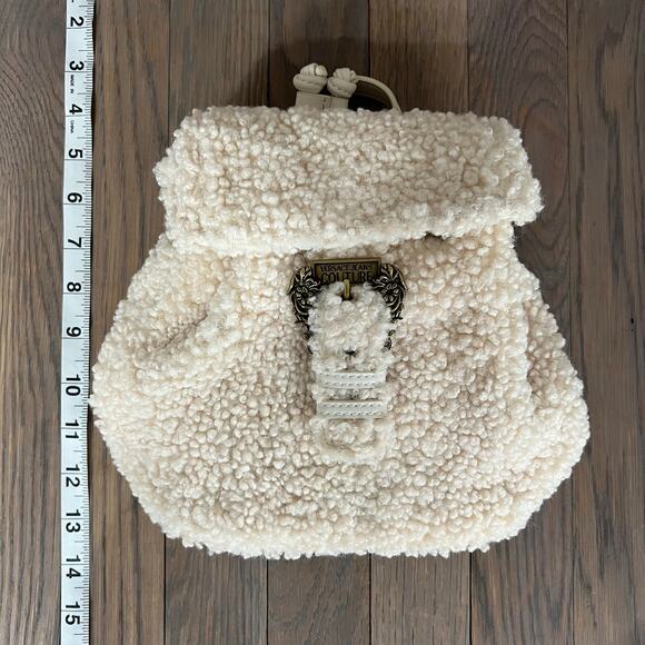 NWOT Versace Jeans Couture Faux Shearling Convertible Mini Backpack Cream & Gold main image 12